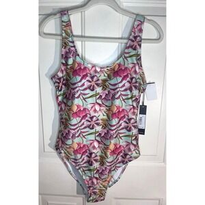 NWT Nicole Miller Studio Floral Scoop Back One Piece Swimsuit Bathing Suit L